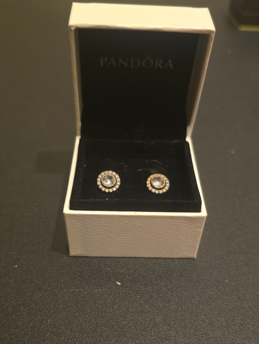 Pandora Gold-Tone Clear Crystal Halo Stud Earrings